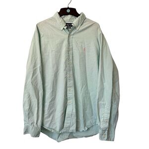 Polo Ralph Lauren Classic Fit Cotton Button Up Shirt XL Green Pink Pony Preppy